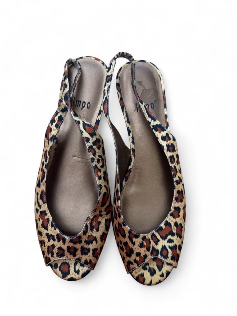 Vintage Impo Leopard Print Slingback Peep-Toe Wedge Flats - Brown